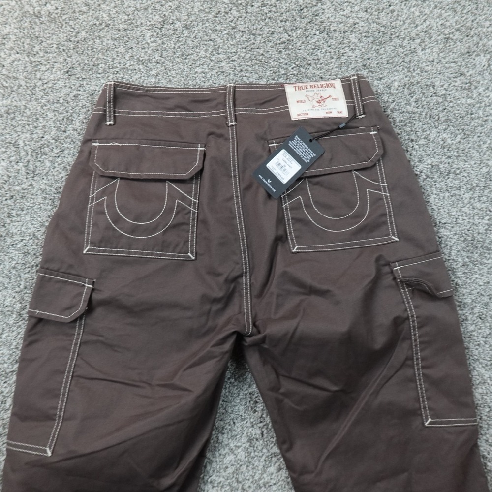 NEW True Religion Pants Mens 32X32 Brown Cargo Baggy Contrast Stitch Flap Pocket